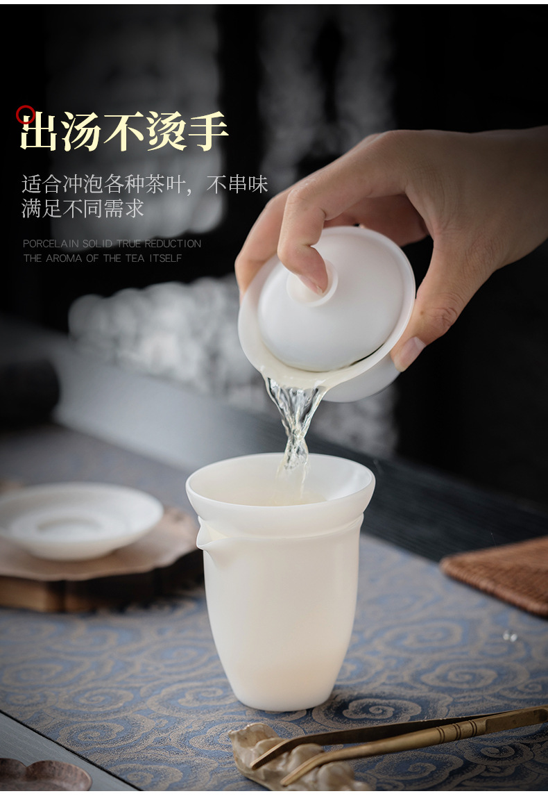 Su Su De Hua Ice Type White Jade Porcelain Gongfu Tea Set, home tea cups, office light luxury tea brewing small covered bowl pic 10