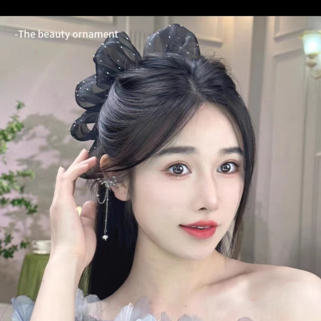超仙珍珠飘带蝴蝶结抓夹女后脑勺森系半扎发夹头饰发卡2023年新款详情7