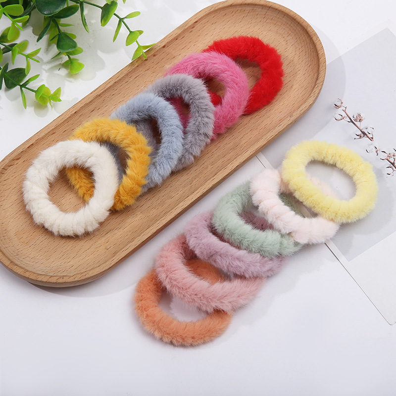 Korean style hair bands, simple autumn and winter plush bun hair ties, fashionable candy-colored sweet hair tie hair accessories wholesale pic 5