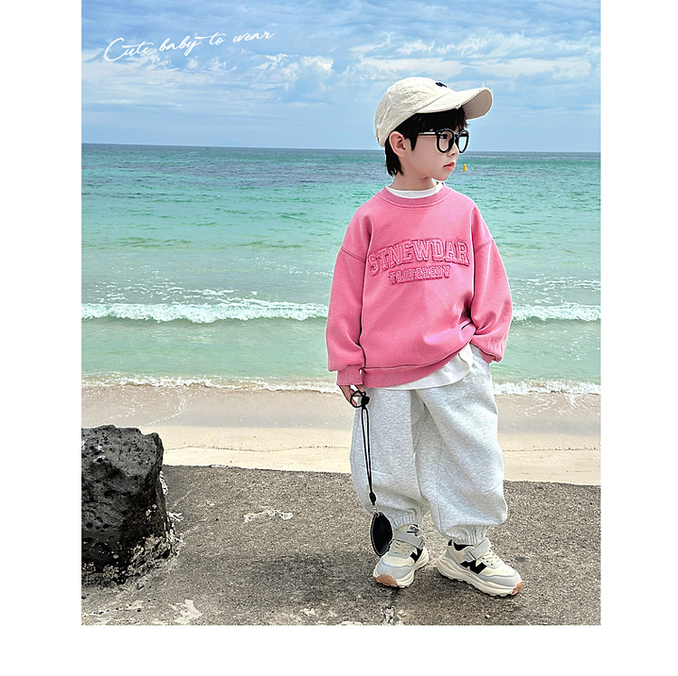 男童卫衣秋装2024新款儿童春秋款粉色长袖上衣男孩秋季宽松帅气潮详情11