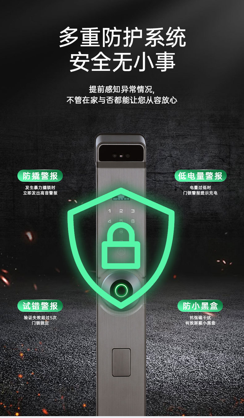 Graffiti wifi, face recognition, fingerprint, password, card swiping, video intercom, fully automatic, Spanish, Russian, Arabic, Portuguese, English, smart lock pic 10