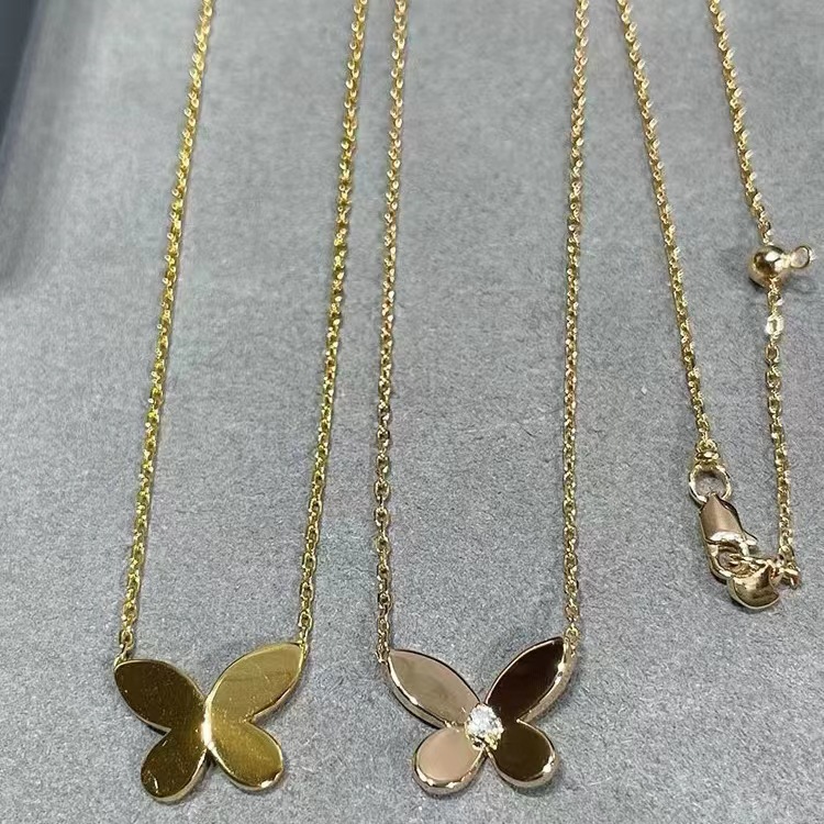 V金高版本莫桑石幻影蝴蝶项链女18K玫瑰金缱绻光面蝴蝶个性锁骨链详情1