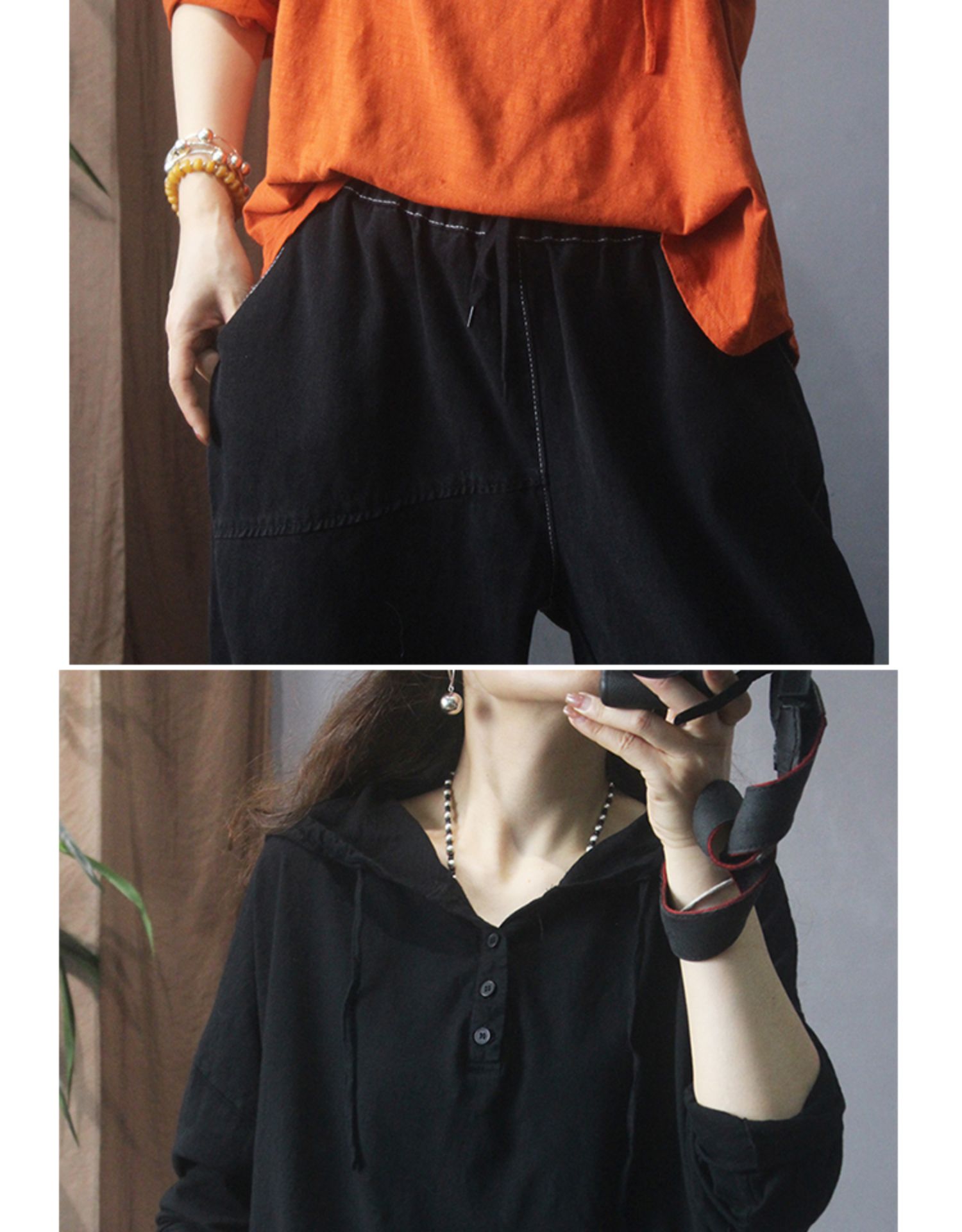 Nueva camiseta de manga larga con capucha mujer 2022 retro holgado commuter button legging pic 30