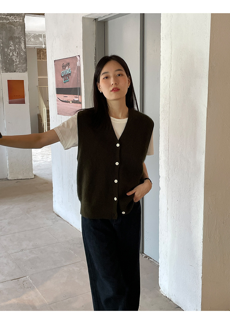 木兰时髦复古小马甲开衫女2023春季新款韩版简约针织上衣女 21507详情17