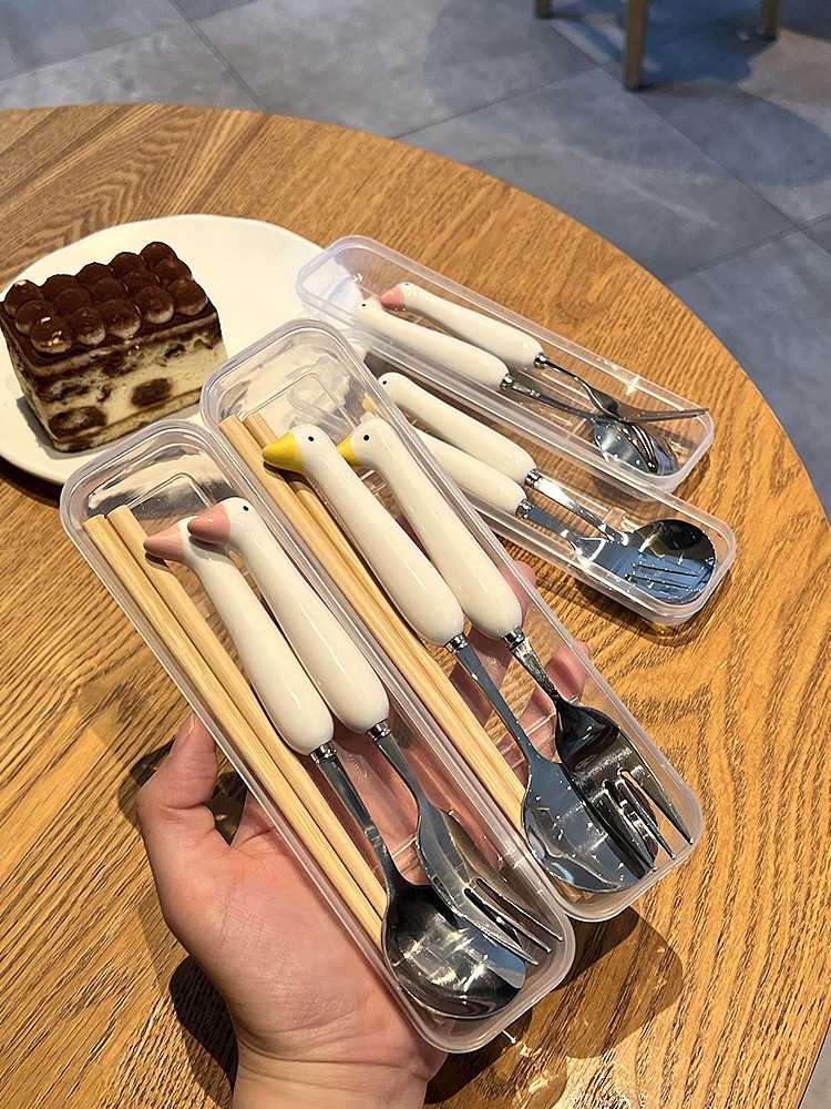 陶瓷不锈钢套装高颜值家用创意可爱筷子勺子叉子餐具便携ins风详情12