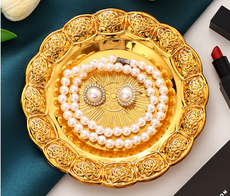 铁艺果盘家用客厅零食收纳盘高级饰品珠宝摆放盘子金色蛋糕甜品盘详情9