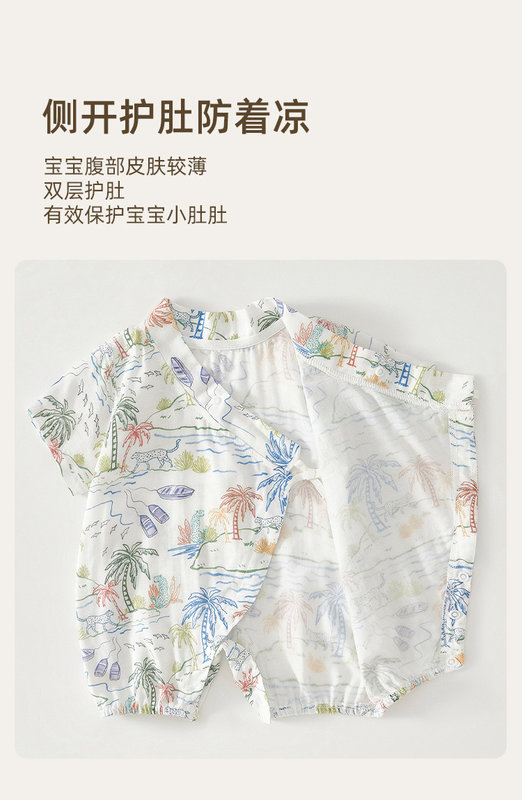 婴儿连体衣纱布夏季短袖和尚服新生儿包屁衣竹纤维宝宝哈衣外出服详情4