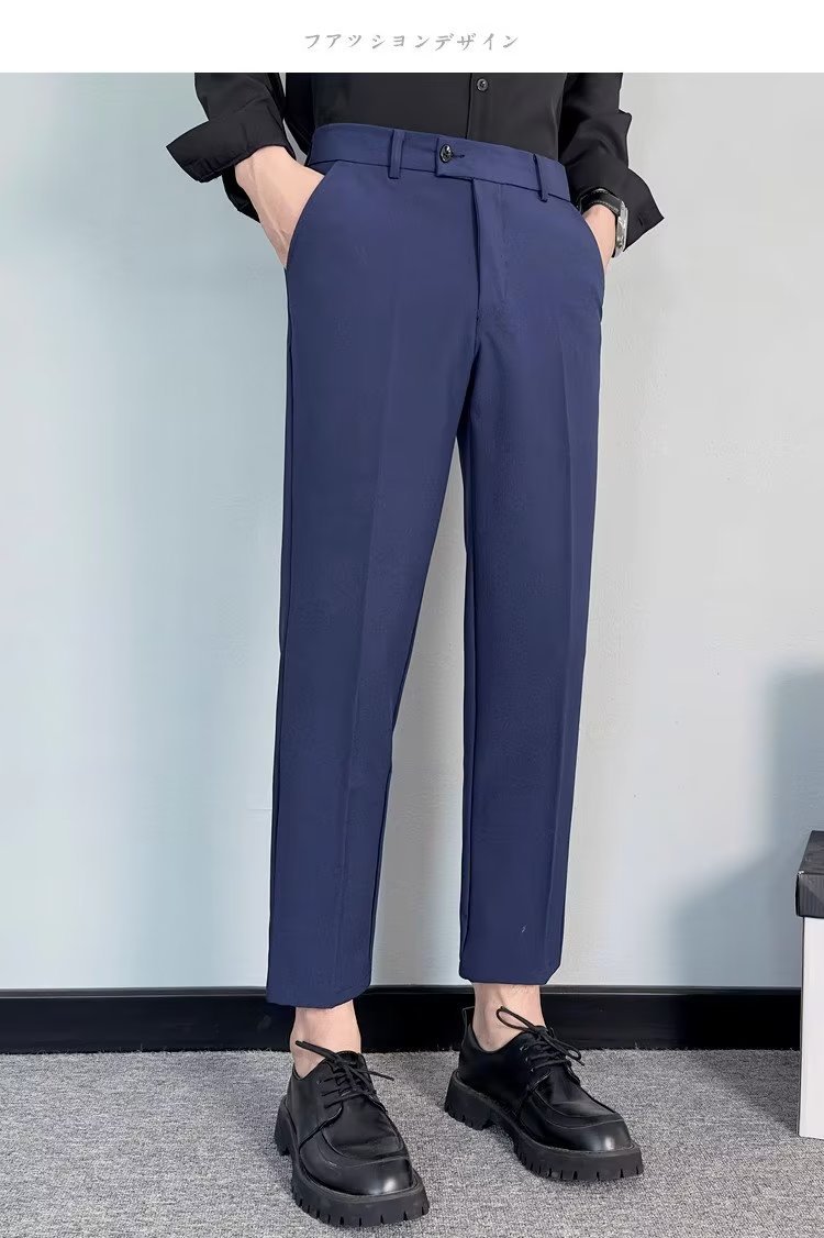 小西裤男坠感修身直筒休闲裤男生婚庆商务秋季高档男装白色九分裤详情27