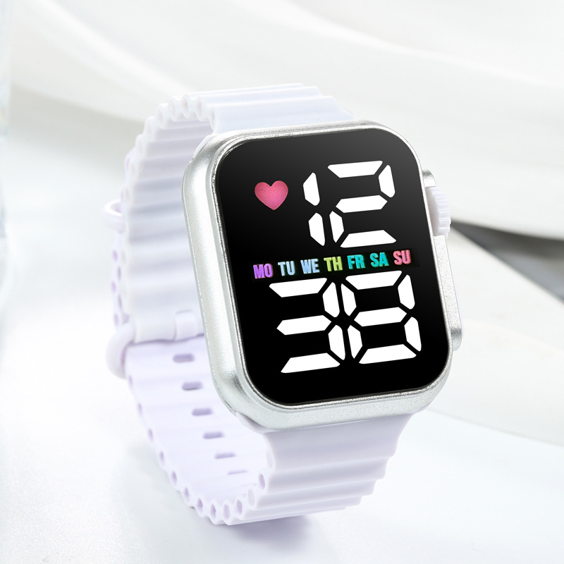 2024新品电镀韩版 LED学生电子表 方形按键彩灯男女情侣运动手表详情15