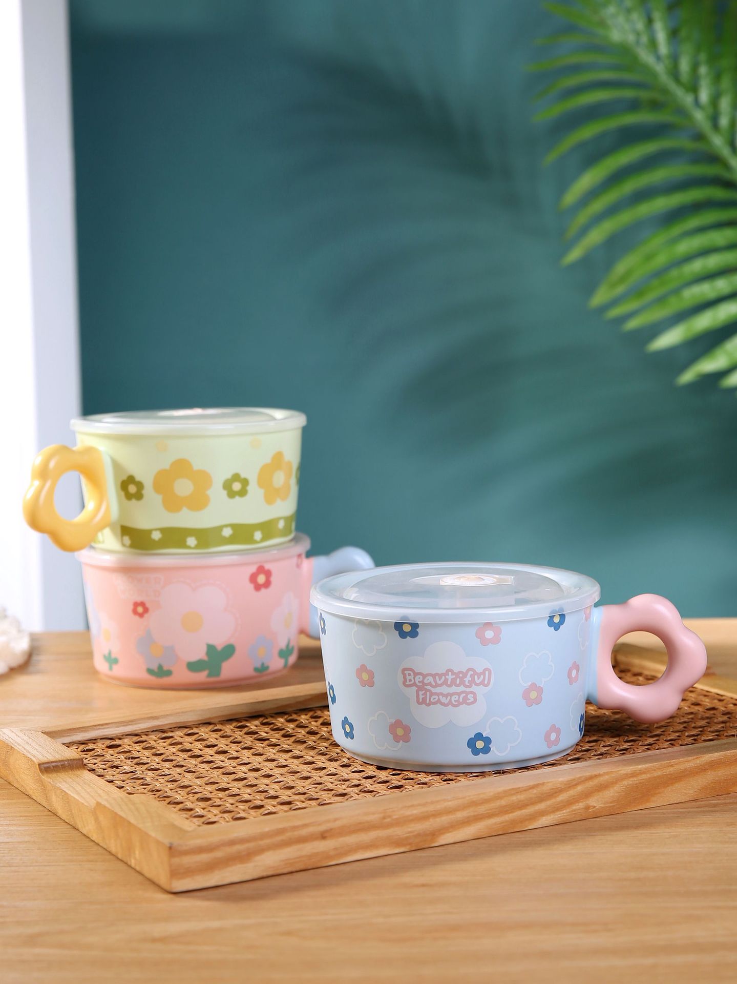 A high-quality, aesthetically pleasing, hand-painted flower-shaped ceramic instant noodle bowl from the pastoral series is a birthday gift for girls in student dormitories pic 4