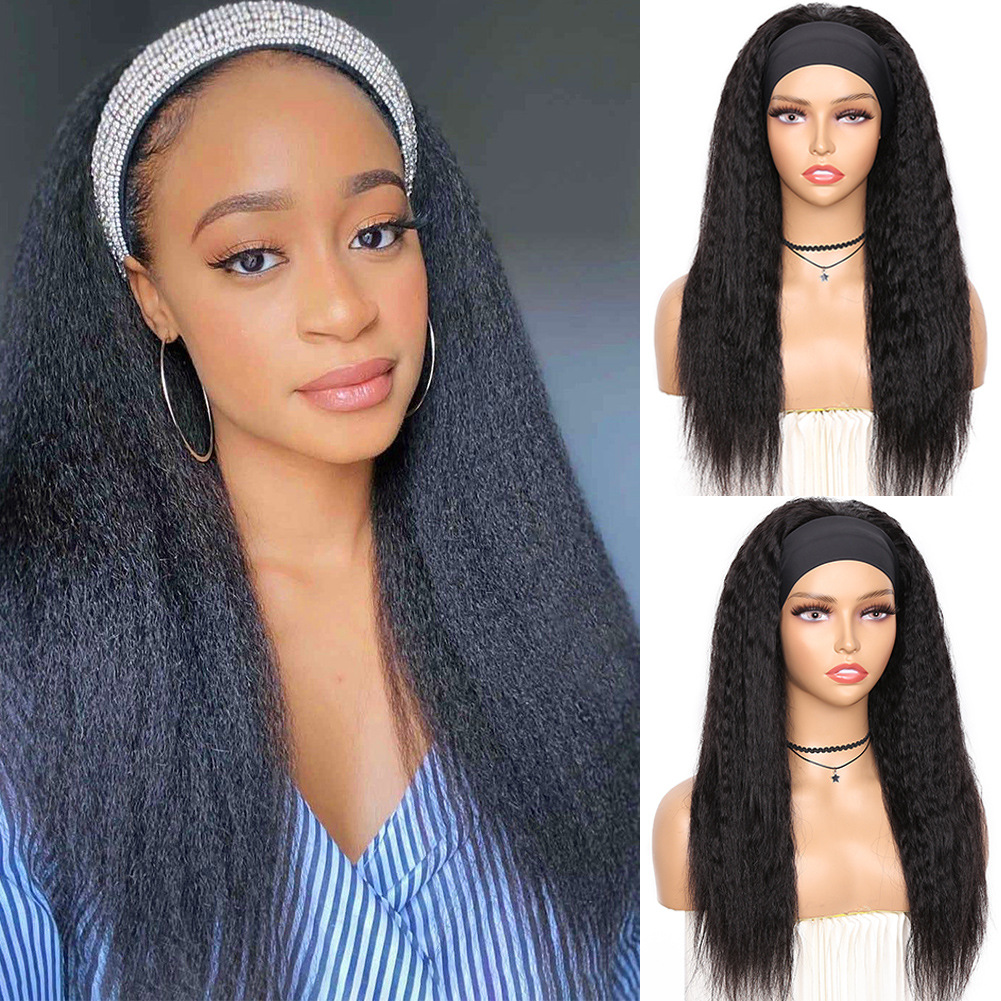 Natural Long Kinky Straight Afro Hair Wig With Headband 化纤 pic 2