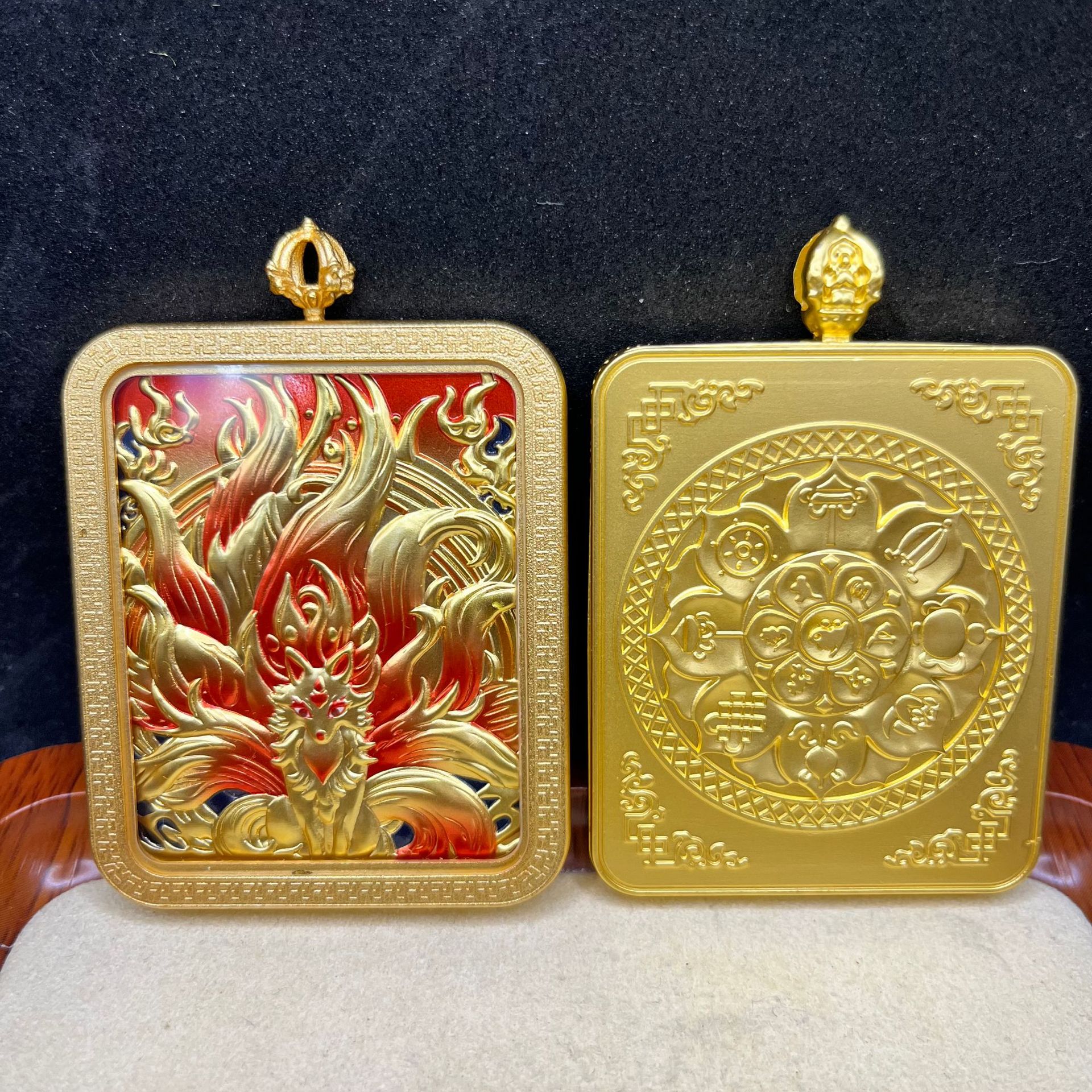 单面藏式浮雕合金唐卡文殊普贤本命佛随身佛牌黄财神吊坠详情13