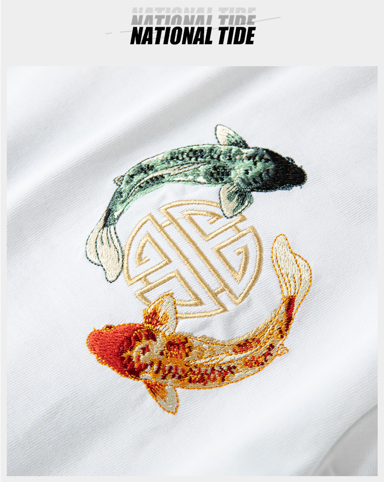 2025夏季新款短袖t恤男生夏季刺绣花开锦鲤重磅国潮中国风宽松详情9