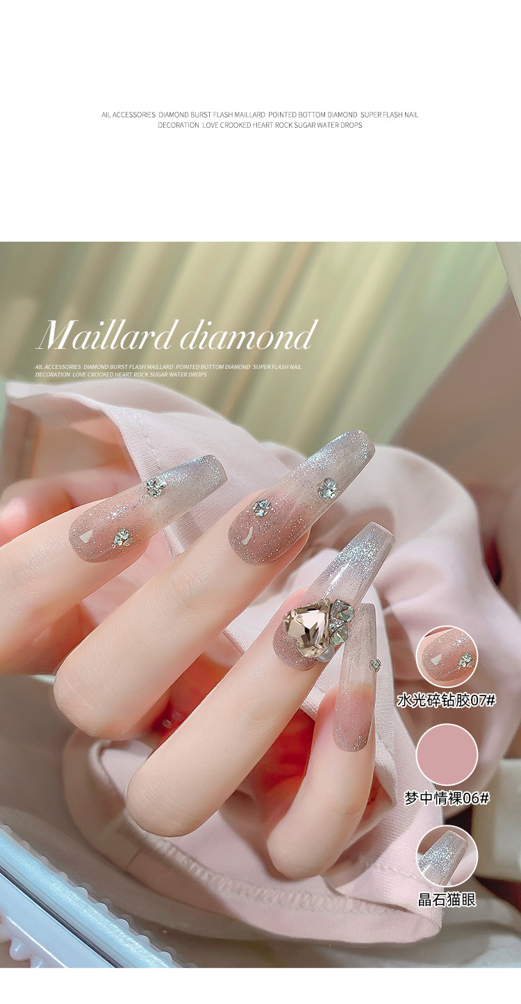 Champagne-colored pile diamond ball nail art accessory finished product, fat square, crooked heart, peach heart, axe pile diamond, super shiny nail decoration diamond pic 4