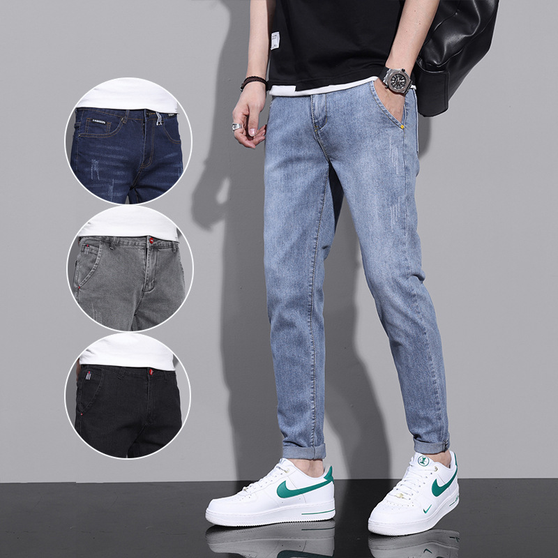 主推四季款男士修身长裤百搭黑白色帅气韩版弹力小脚牛仔裤男青年详情5