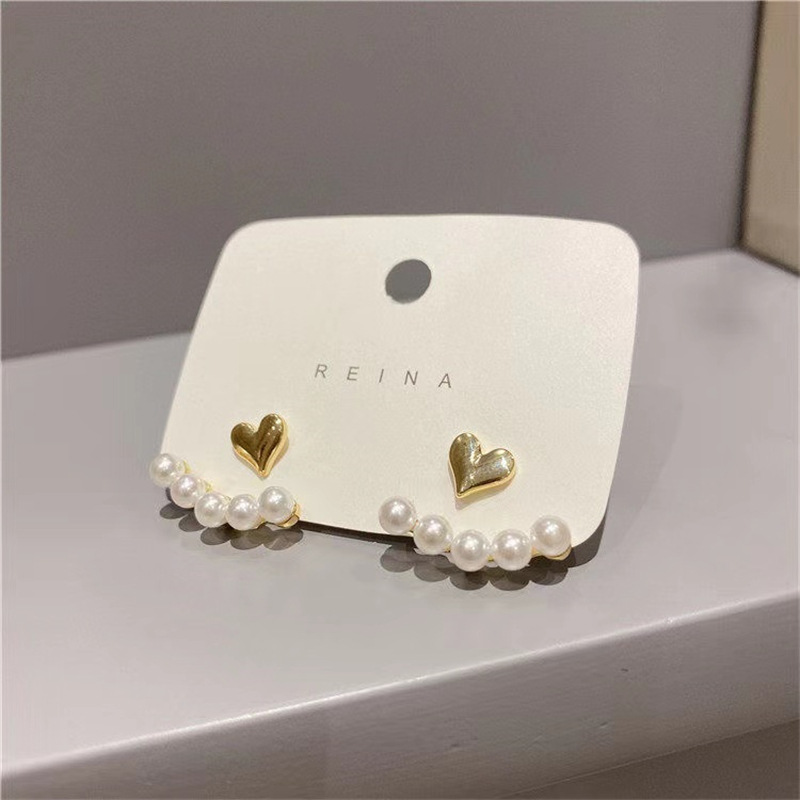 The S925 silver needle, a niche design, pearl heart-shaped stud earrings from Dongdaemun, South Korea, are trendy and versatile pic 53