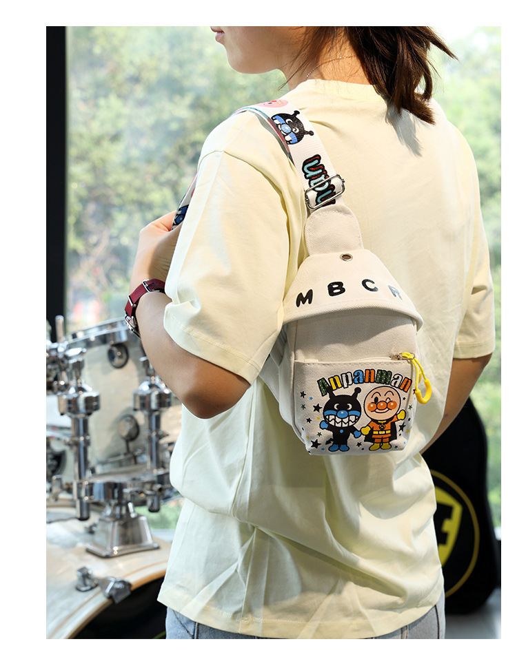 2021 new stylish ins casual Korean-style waist bag, crossbody bag, chest bag, cartoon cute crossbody canvas small bag pic 5