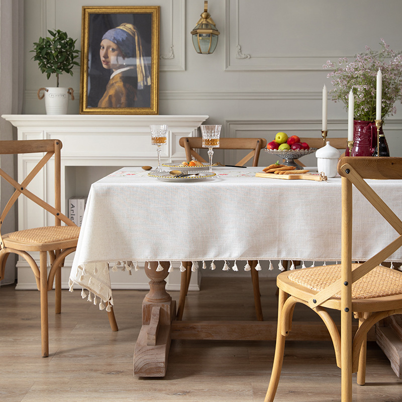 Cross-border plain thickened tablecloth, fresh white Japanese-embroidered flower Western tablecloth, party Japanese table mat pic 3