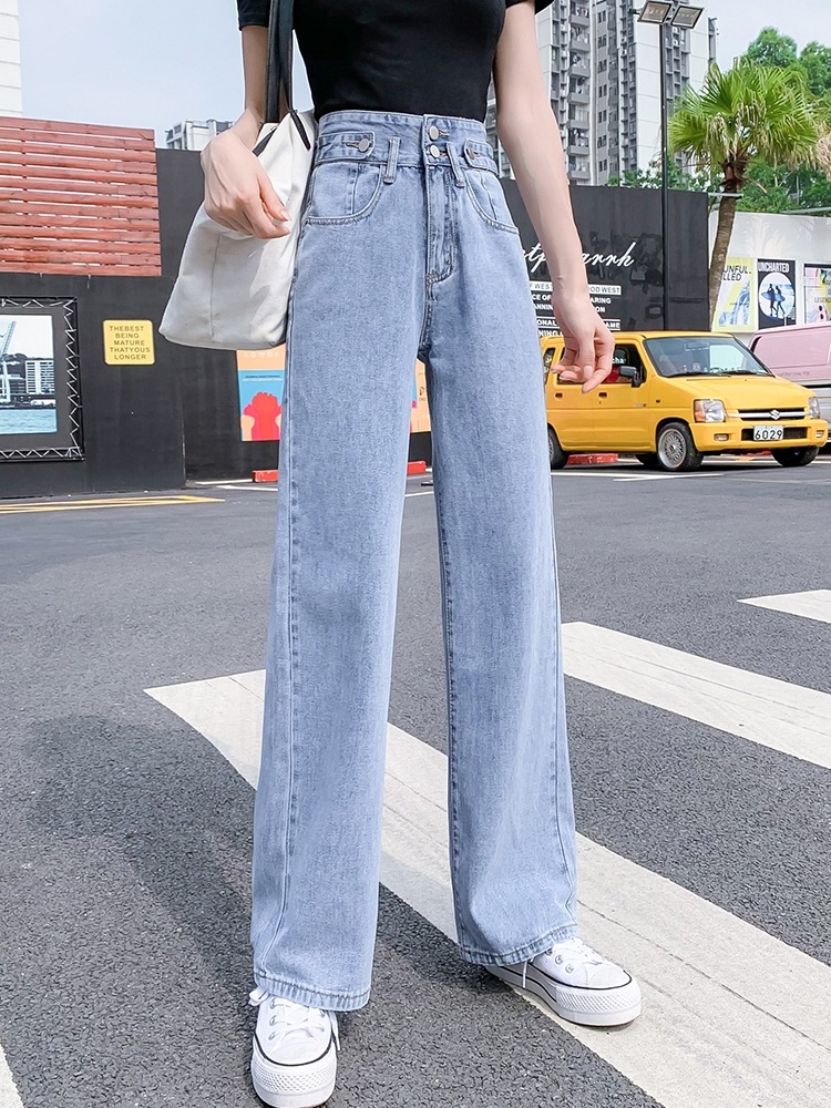 2022 Summer new style denim long pants for women, Korean high-waisted, slimming, floor-length wide-leg pants, wholesale from foreign trade street stalls pic 7
