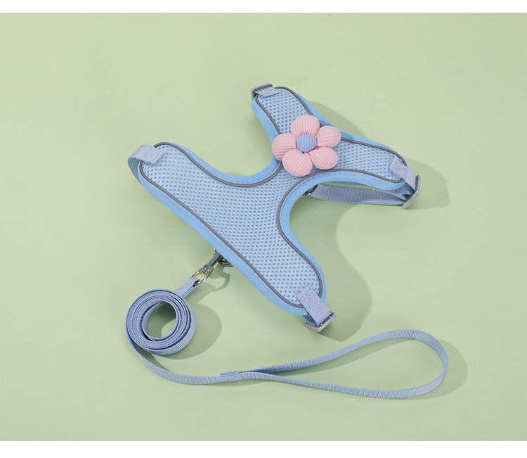 狗狗牵引绳背心式宠物胸背带透气网布花朵遛狗绳防挣脱猫绳子厂家详情13