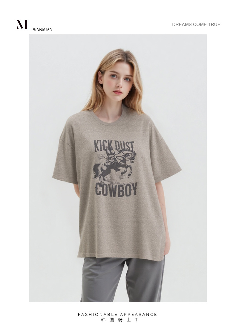 韩国骑士MBH27复古日常百搭休闲字母宽松短袖T恤女东大门详情1