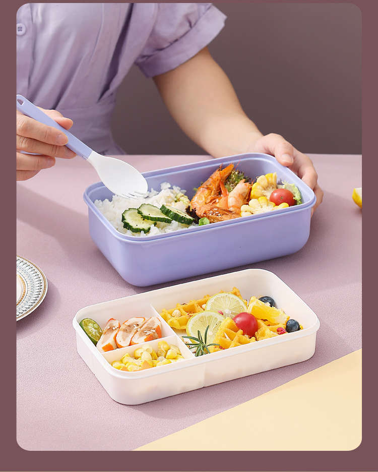 学生ins拼图分格午餐便当盒 上班族食堂塑料饭盒可微波加热带餐具详情7