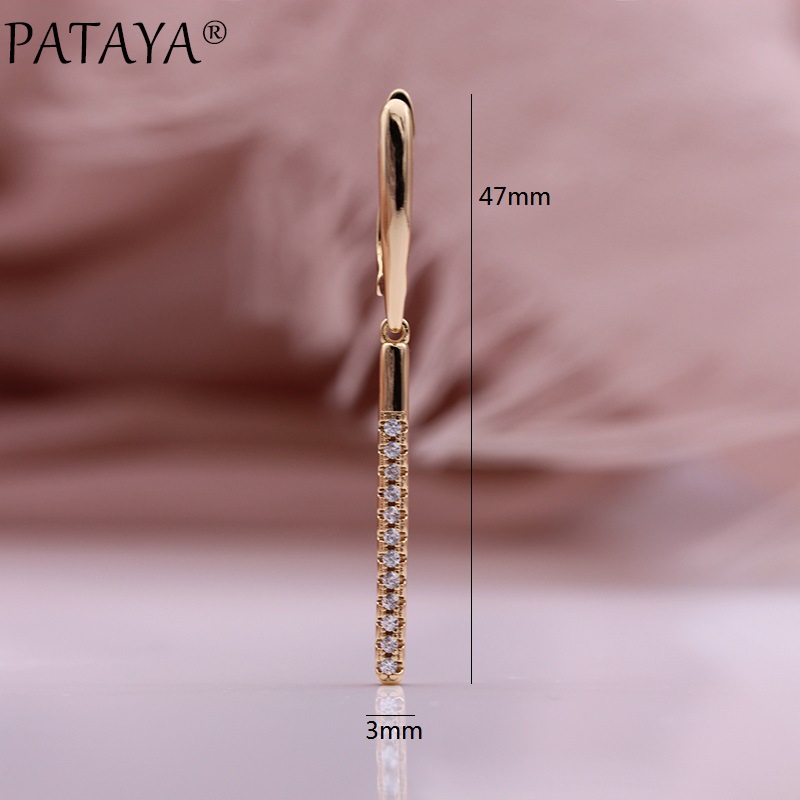 PATAYA585 rose gold electroplated earrings, cross-border direct supply, AliExpress micro-inlaid zircon pendant long earrings pic 4