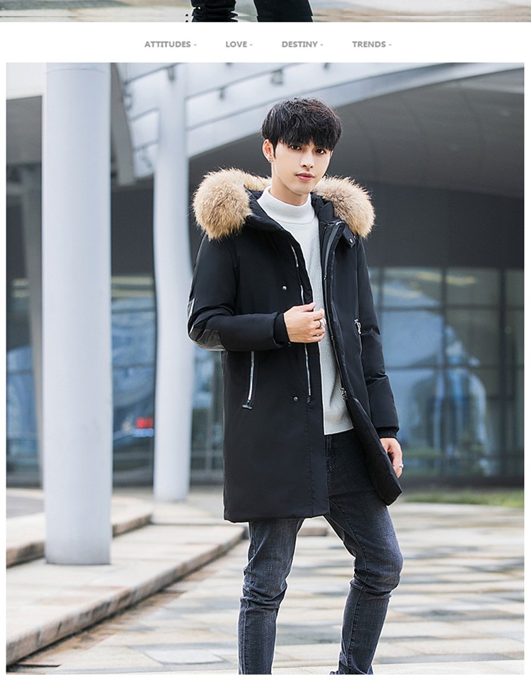 New winter thickened hooded slimming mid-sized down jacket for men, Korean youth fashion with a large fur collar, sent out 1780 pic 15