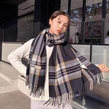 韩版秋冬季加厚女士格子围巾长款保暖仿羊绒流苏围巾披肩厂家批发详情35