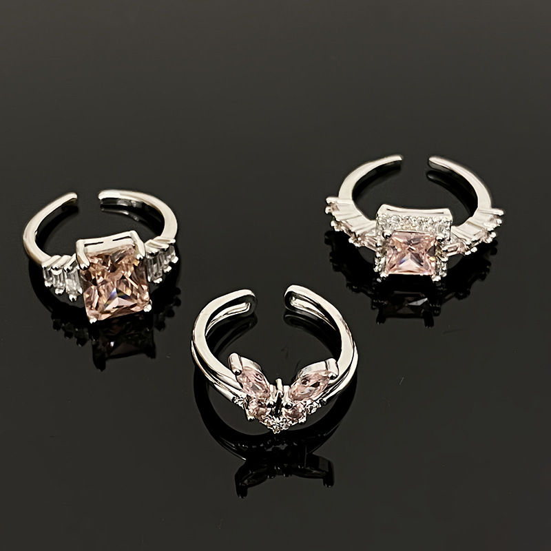 Sweet and Cool Style series pink zircon colored gemstone open ring, light luxury and high-end feel, unique flower Little Red Book Ring girl pic 10
