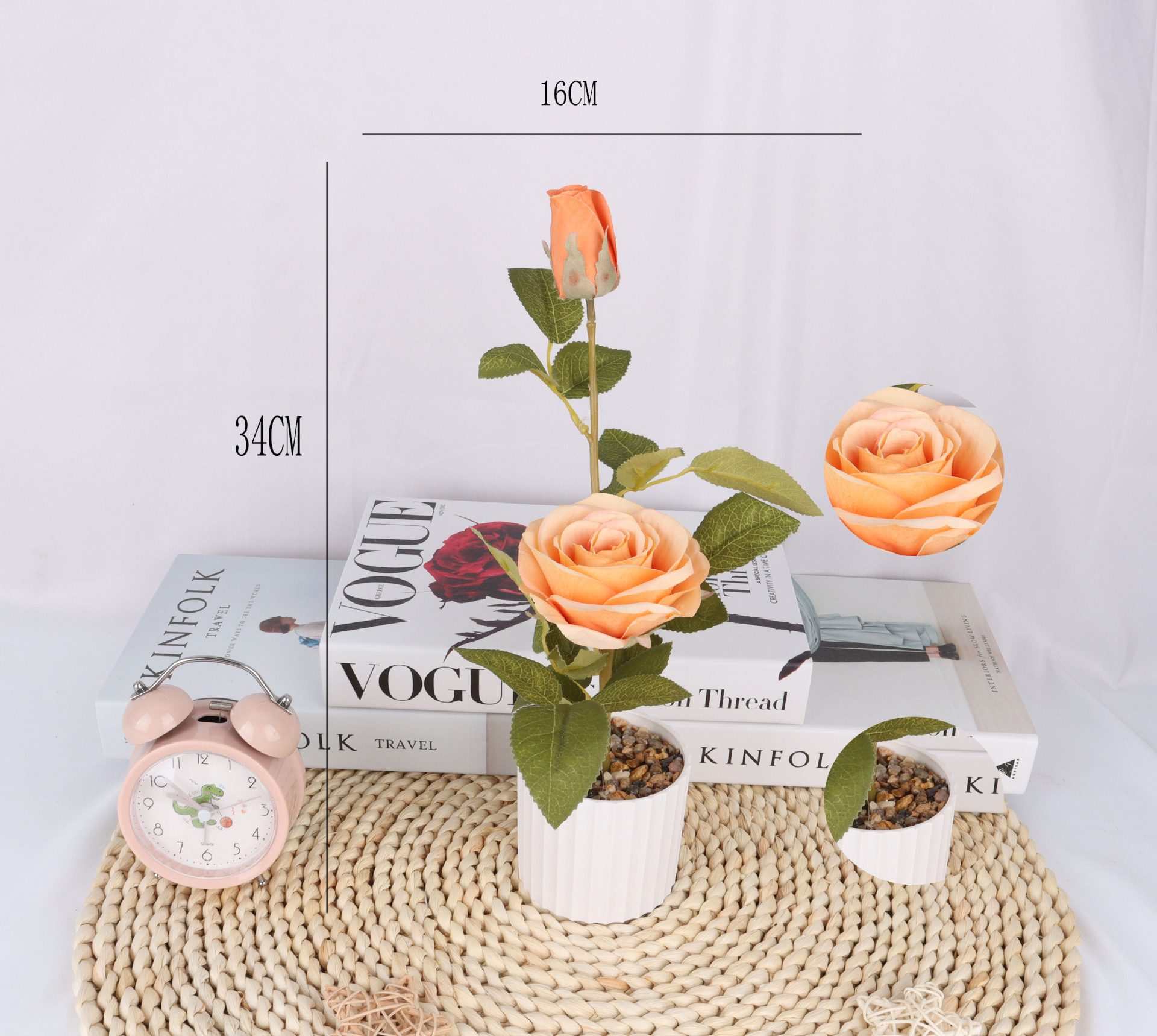 Faux matte fabric rose potted plants/faux flower bonsai/home ornaments/faux flower creative interior small ornaments / pic 5