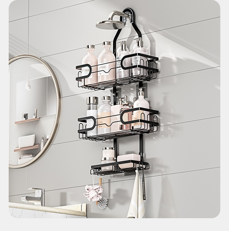 跨境亚马逊淋浴头挂架卫生间沐浴露收纳架壁挂洗漱用品浴室置物架详情15