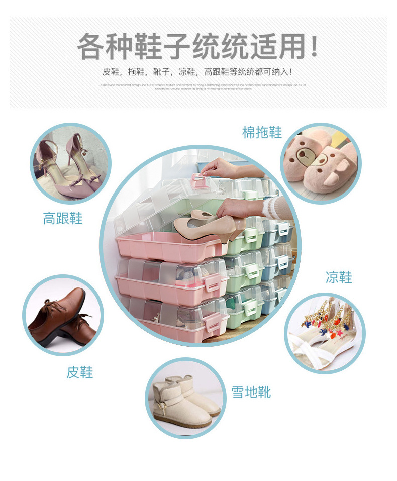 男鞋女靴子收纳盒批发 透明可视塑料鞋盒厂家直销翻盖式加厚鞋盒详情4