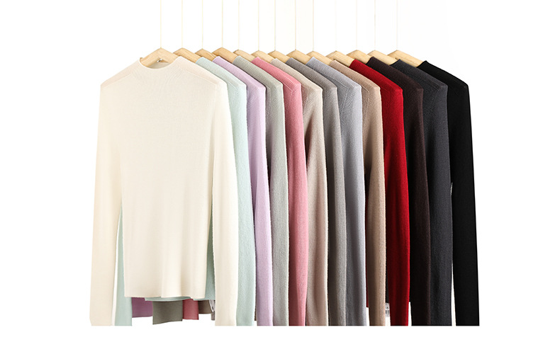 Fine-spun, machine-washable wool 100 knitted sweater design, semi-high collar, slimming, solid color autumn new wool sweater top pic 23
