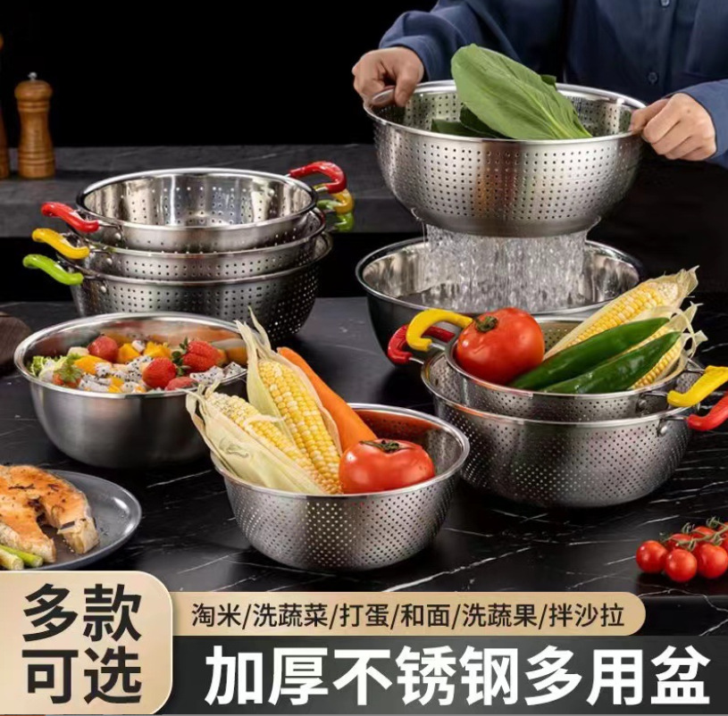 加厚不锈钢盆密孔洗米筛淘米盆详情4
