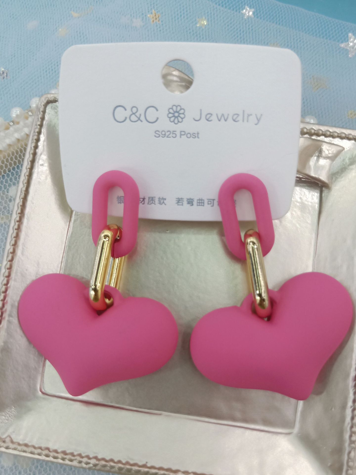 Серебряная игла 925 серебряная игла винтажной гавани, сладкий акриловый розовый цвет сердца, серьга из персикового сердца pic 5