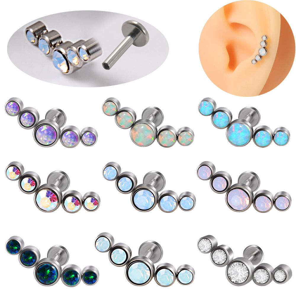 跨境澳宝唇钉 三角爪形锆石不锈钢内螺纹耳钉电镀多色内牙耳骨钉详情3