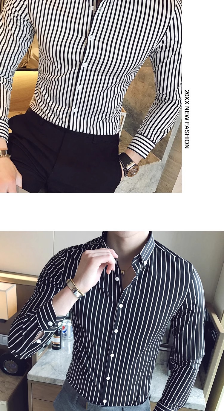 2025春季新款时尚条纹男士长袖衬衫显瘦韩版时尚修身青年帅气衬衣详情18