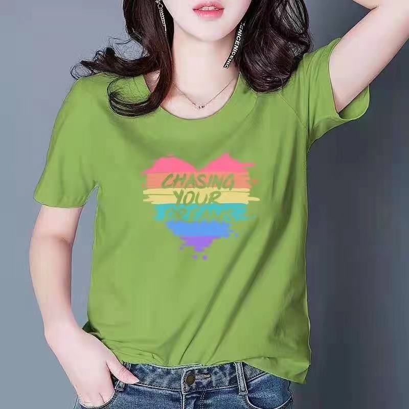 白色女士棉短袖T恤女2023新款夏季小个子体恤正肩大码印花上衣详情20