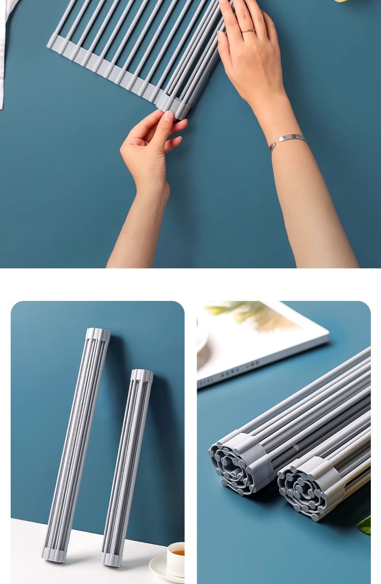 New silicone water-draining rack, sink roller shutter bowl rack, water filter basket, kitchen heat insulation pad, storage rack, foldable water filter pic 6