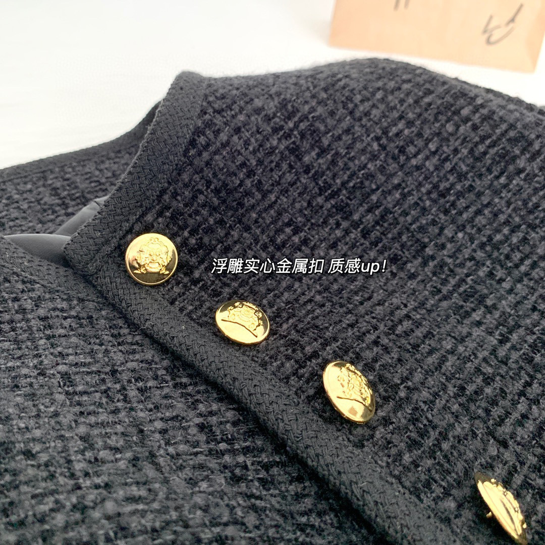 同款~黑色小香风短外套女23秋冬新款粗花呢六扣双口袋详情12