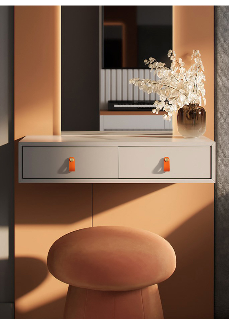 Direct sales from the manufacturer of cross-border colored brass leather handles for kitchen and wardrobe door leather handles, buttons, and leather material storage box handles pic 74