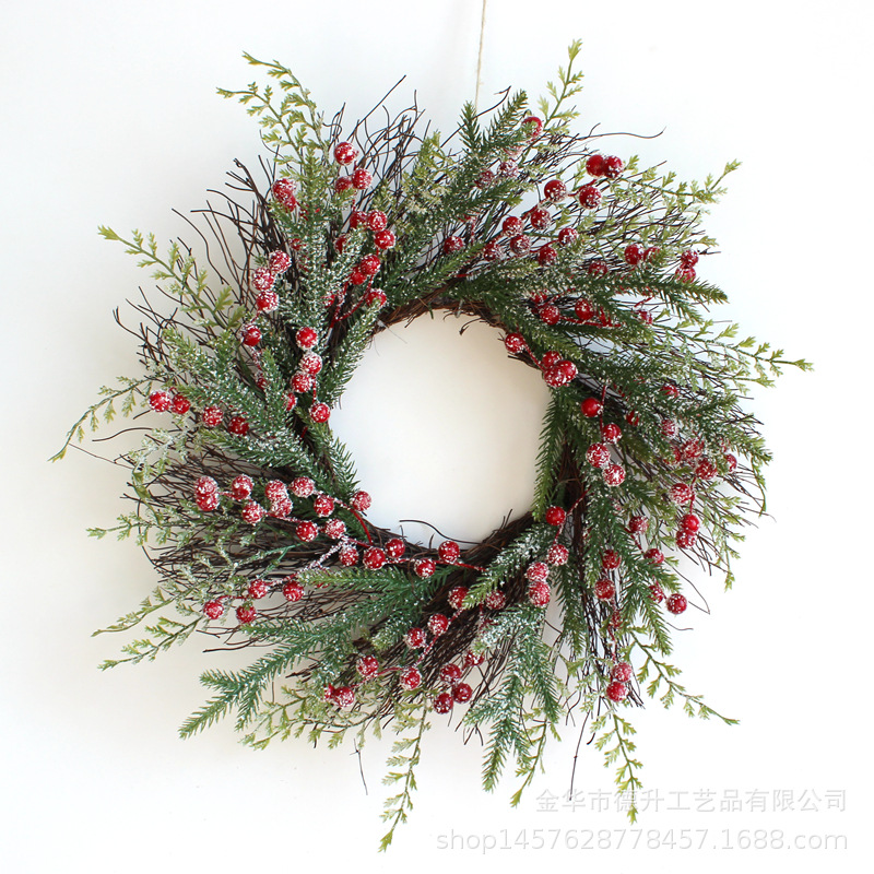 Desheng Thanksgiving Decoration Cross-border e-commerce Amazon Red Fruit, Snow, Frost, snow Powder Flower Wreath Christmas decoration pic 10