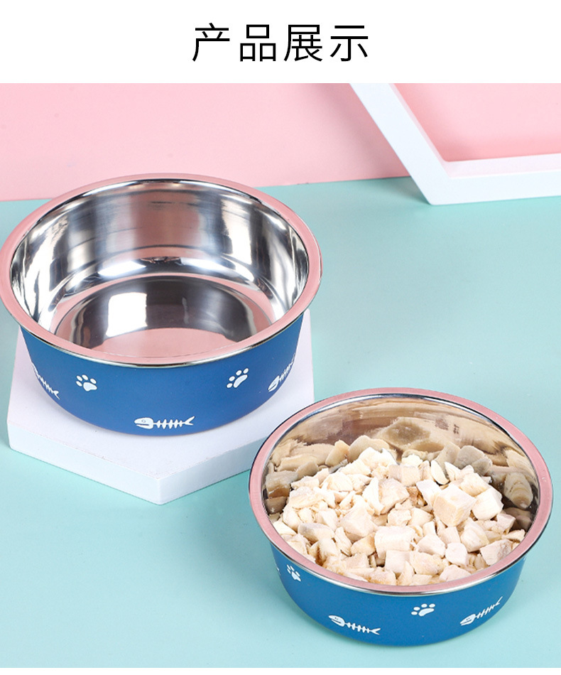 Anti-slip stainless steel bowl, plastic double-layer pet bowl, cross-border floor-absorbing stainless steel dog bowl, pet food bowl wholesale pic 5
