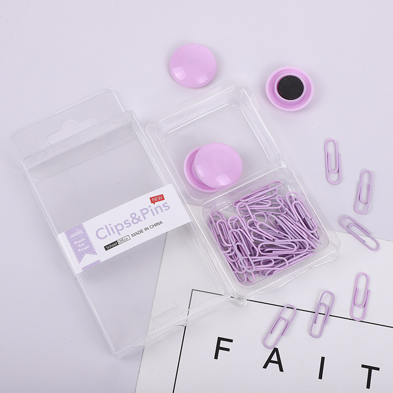 Cross-border 2-in-1 office combo set, macaron-colored paper clip, ticket holder, thumbtack, round head clip, keychain box pic 2