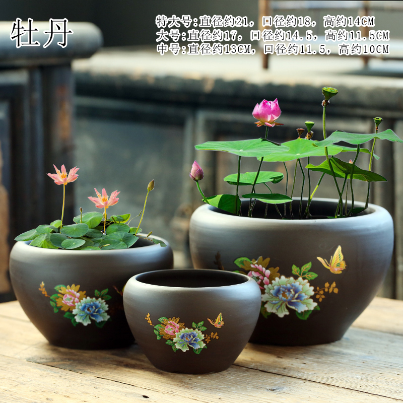 紫砂花盆水培无孔荷花睡莲铜钱草花缸号陶瓷碗莲花盆陶瓷缸详情2