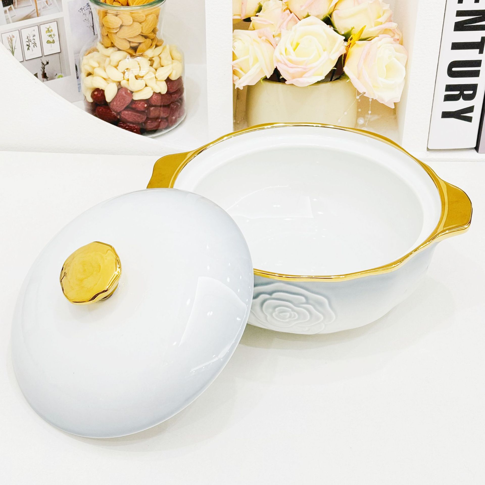 A set of household light luxury and high-end printed bowls, bone China 2024 new style, beautiful ceramic bowls, plates, bowls and tableware pic 12