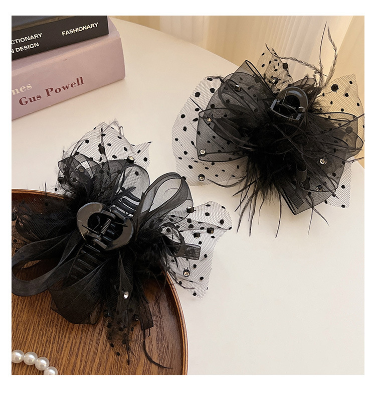 Summer new double-sided feather mesh bow clip, sequined princess on the run hair clip, black lace shark clip pic 19