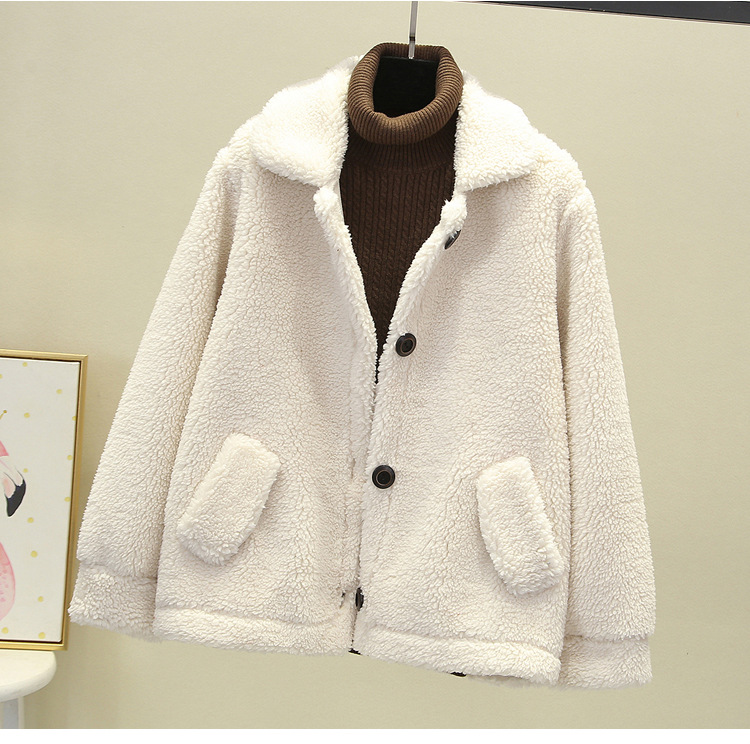 A new autumn and winter casual lambskin plush fur coat for women, a short Korean-style granular fleece warm top pic 5