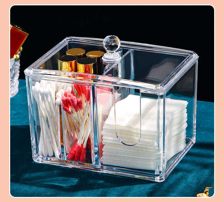 化妆棉收纳盒棉签盒梳妆台化妆防尘口红透明亚克力多功能卸妆棉盒详情15